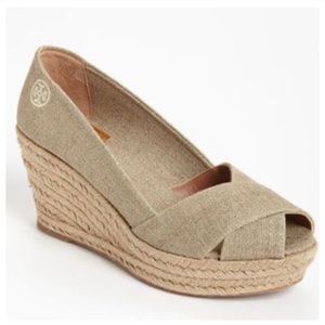 Tory Burch Espadrille Tan Wedges Canvas Shoes 8.5